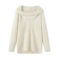 Pull en maille ample ivoire avec col bateau et texture côtelée élégante pour femme - S / Blanc
