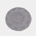 Top-down view of grey diamond knit pattern beret with classic top knot detail - M (56-58cm) / Gray