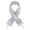 Adjustable blue and white striped bag strap with gold lobster clasps and silver metallic thread - Light Blue