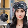 Women's black knit beanie with colorful maple leaf print and warm soft fleece lining - Fleece Lined Style / Maple Leaf Letter Black