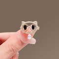 Golden cat brooch with glasses and pear-shaped zircon drop, luxury alloy accessory - 245# Cat