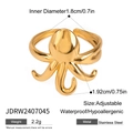 Detailgegevens van de verstelbare gouden octopusring van roestvrij staal met afmetingen - Goud Octopus Stijl (JDRW2407045)