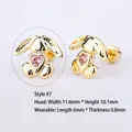 Pink heart crystal rabbit earring in gold finish with precise size measurements - B03307h Gold Pink Zircon Rabbit 7#