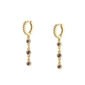 Detail of gold chain earrings with purple zircon stones and sparkling white accents - Purple Gold