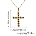 Gold cross necklace for women with black zircon stones and product dimension labels - Style V (Hollow Cross/Black Zirconia)