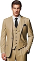 Detail view of slim fit three-piece khaki business suit with lapel and pocket texture - 2XS / Dark Khaki