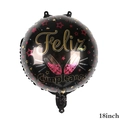 18-inch black round foil balloon with Spanish Feliz Cumpleaños text for birthday parties - 18 Inch Spanish Happy Birthday - Black Champagne