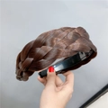Close-up of brown fishtail braid headband showing detailed hair texture and black inner base - Fishbone Braid / Dark Brown
