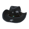 Chapeau de cowboy gris foncé avec motifs étoiles blanches et détail en turquoise - Taille unique / Noir avec Corde à Vent (Turquoise Losange)