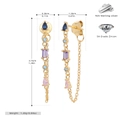 Dettaglio macro di orecchini pendenti in argento S925 con zirconi colorati e misure - Argento 925 / Argento 925 placcato oro giallo
