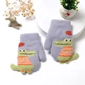 Kids warm knitted mittens featuring cute cartoon crocodile patterns with neck cord - Length 14cm (Ages 4-8) / Purple Gray (C1505 Gray)