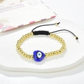 Handmade evil eye beaded bracelet with gold copper beads and blue heart charm - Blue Heart