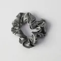 Deep gray satin silk scrunchie with soft pleated texture and elegant glossy finish - Scrunchie_Business Gray