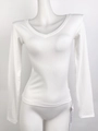 White modal stretch V-neck long sleeve tee with a slim fit and fine ribbed texture - XS / V-Neck / White