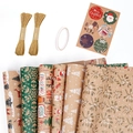 Christmas kraft paper wrapping set with reindeer patterns, twine, and festive stickers - Set 6