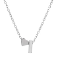 Silver heart and bar pendant necklace with letter engraving for women on white background - Letter I (10051)