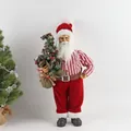 Figura de Papá Noel con árbol en miniatura y camisa de rayas rojas, altura de 45cm - Estilo 13 Atuendo Tradicional Con Árbol de Navidad de Arpillera 45cm