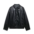 Giacca da aviatore vintage in ecopelle nera da donna con cerniera e orlo elasticizzato - S / Nero