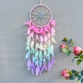Handmade rainbow dream catcher with vibrant gradient feathers for boho home wall decor - Pink Gradient