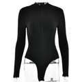 Slim fit black long sleeve bodysuit featuring a standing collar and front zipper detail - S / Black
