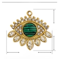 Detail of 19mm gold evil eye pendant with green stone, stainless steel and rhinestones - Evil Eye Green Striped Stone (YE130)