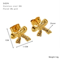 Bow-shaped 18K gold plated stainless steel stud earrings with zircon inlay - Zircon Inlaid Bow Style (S-E274)