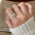 Minimalist 925 sterling silver double-layer knot ring with bow and twist design - Silver Double Bow (JZ0165)