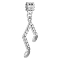 Silver musical note charm with sparkling crystals and bow clasp for DIY bracelets - White Zirconia Music Note Pendant (#43)