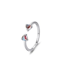 Offener Ring aus S925 Sterlingsilber mit zwei herzförmigen Regenbogen-Zirkonia - Offener Ring (US Größe-5) / Silber