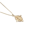 Gold plated necklace with oval Virgin Mary pendant and zircon stones on white background - Oval Virgin Mary