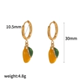 Golden titanium steel hoop earrings with cute yellow fruit charms and 30mm length - Yellow Green Mango Style (TE60436)