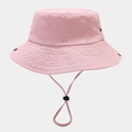 Detail of pink cotton bucket hat with sun brim stitching and adjustable windproof cord - Plain Light Pink