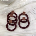Five-piece dark brown elastic hair ties set with cute cartoon bear leather tags - Plush With Bear Tag / Dark Coffee Plush Bear