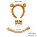 Lion costume accessory set with golden faux fur ear headband and long clip-on tail - Soft Lion Headband + Tail + Face Sticker