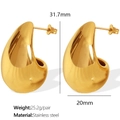 Golden vintage striped teardrop stud earrings made of 18k gold plated stainless steel - EH46 Smooth Teardrop / Gold