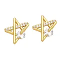 Minimalist gold star stud earrings with sparkling cubic zirconia stones and clear round crystal - Pentagram