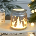 Frosted silver glass candle holder with reindeer and forest silhouette in warm light - Silver Tree & Deer With Handle / Medium (8*9cm) / Silver