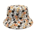 Close-up detail of cute cartoon cat pattern on reversible cotton bucket hat - M (56-58cm) / 1# Colorful Cat Print (M916)
