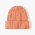 Gorro de punto acanalado de doble capa rosa melocotón cálido para invierno con dobladillo - Rojo Anaranjado