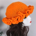 Fashionable orange knit hat with wavy ruffle brim and chunky crochet texture for women - Adult 56-59cm / Orange