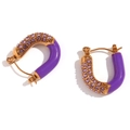 U-shaped gold-plated earrings with purple enamel coating and micro-pave crystals - Gold Purple
