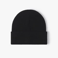 Classic black double-layered thick knit beanie for winter warmth, minimalist unisex style - One Size / Black (23B090)