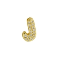 Golden mini bubble letter J pendant with inlaid clear zircon for DIY bracelets - Letter J / Gold