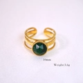 Detail of 14k gold plated ring with 10mm green stone inlay and 3.6g weight specs - African Jade