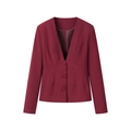 Women's burgundy V-neck slim blazer with long sleeves and three matching buttons on white background - S / Wine Red Top