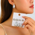 Minimalist glossy silver C-shaped drop earrings and round stud jewelry set for women - Silver Polished Teardrop Ball Stud Set / Silver (A-663)