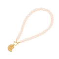 Pink pearl necklace featuring a gold spiral seashell pendant and T-bar toggle clasp - 3# Conch Necklace