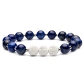 Perlenarmband aus Lavastein und Tigerauge mit blauen Sandsteinen und Silberperlen - Lapislazuli & Weißer Lavastein