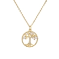 Golden tree of life pendant necklace with sparkling cubic zirconia on white background - Tree of Life