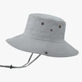 Light grey wide brim sun hat with breathable vents and adjustable drawstring - Gray